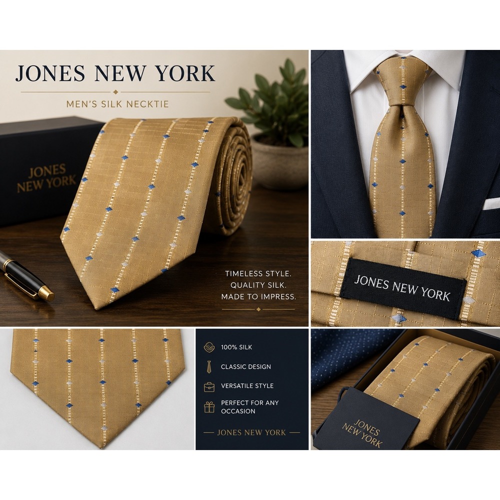 Jones New York Men's Gold Geometric Stripe Silk Necktie Classic Business Tie